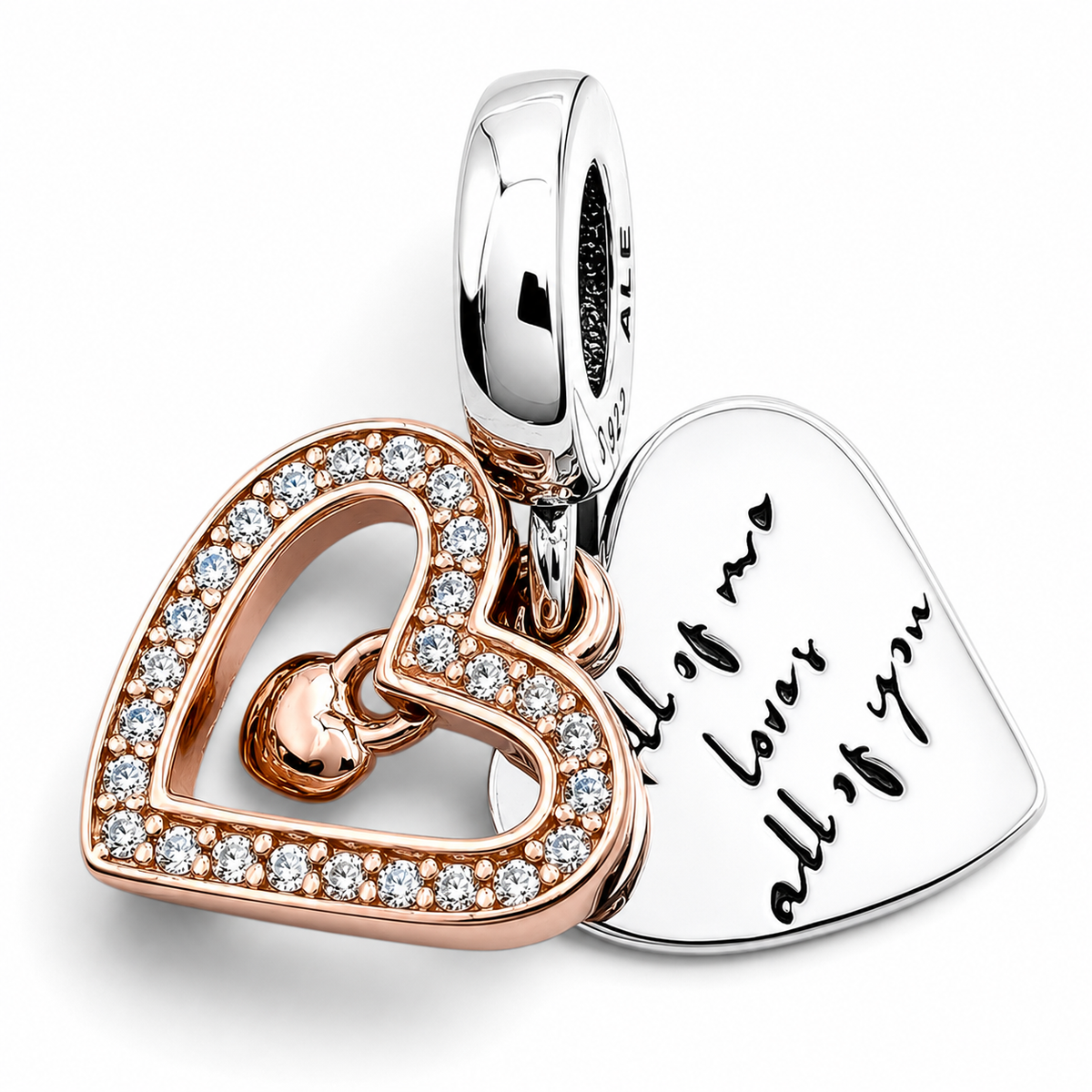 Charm 2 Corazones Zirconia Plata Ley 925
