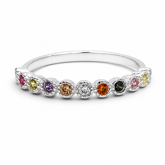 Anillo Zirconia Colores Plata Ley 925