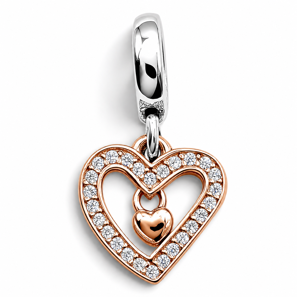 Charm 2 Corazones Zirconia Plata Ley 925