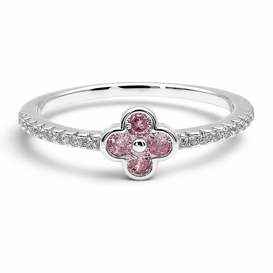 Anillo Flor Zirconia Rosa Plata Ley 925