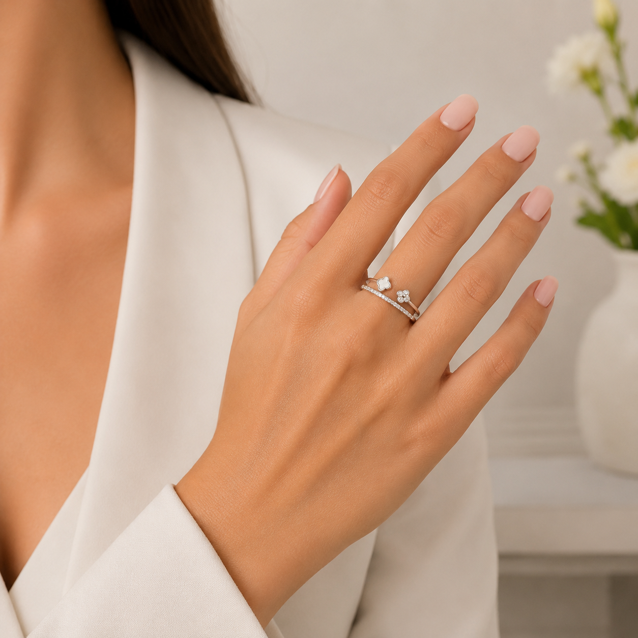 Anillo Blanco Van Plata Ley 925