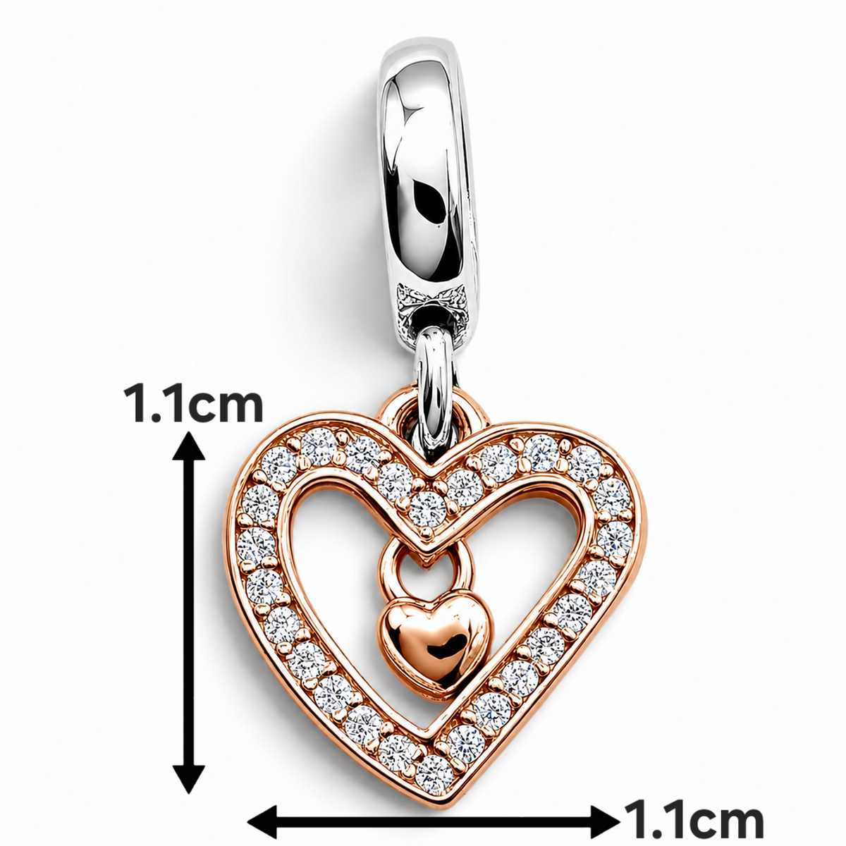 Charm 2 Corazones Zirconia Plata Ley 925