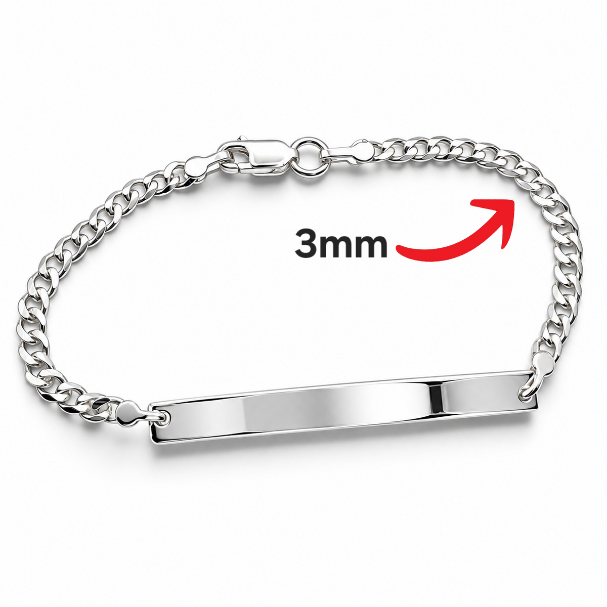 Esclava Cubana Lisa 3mm Plata Ley 925