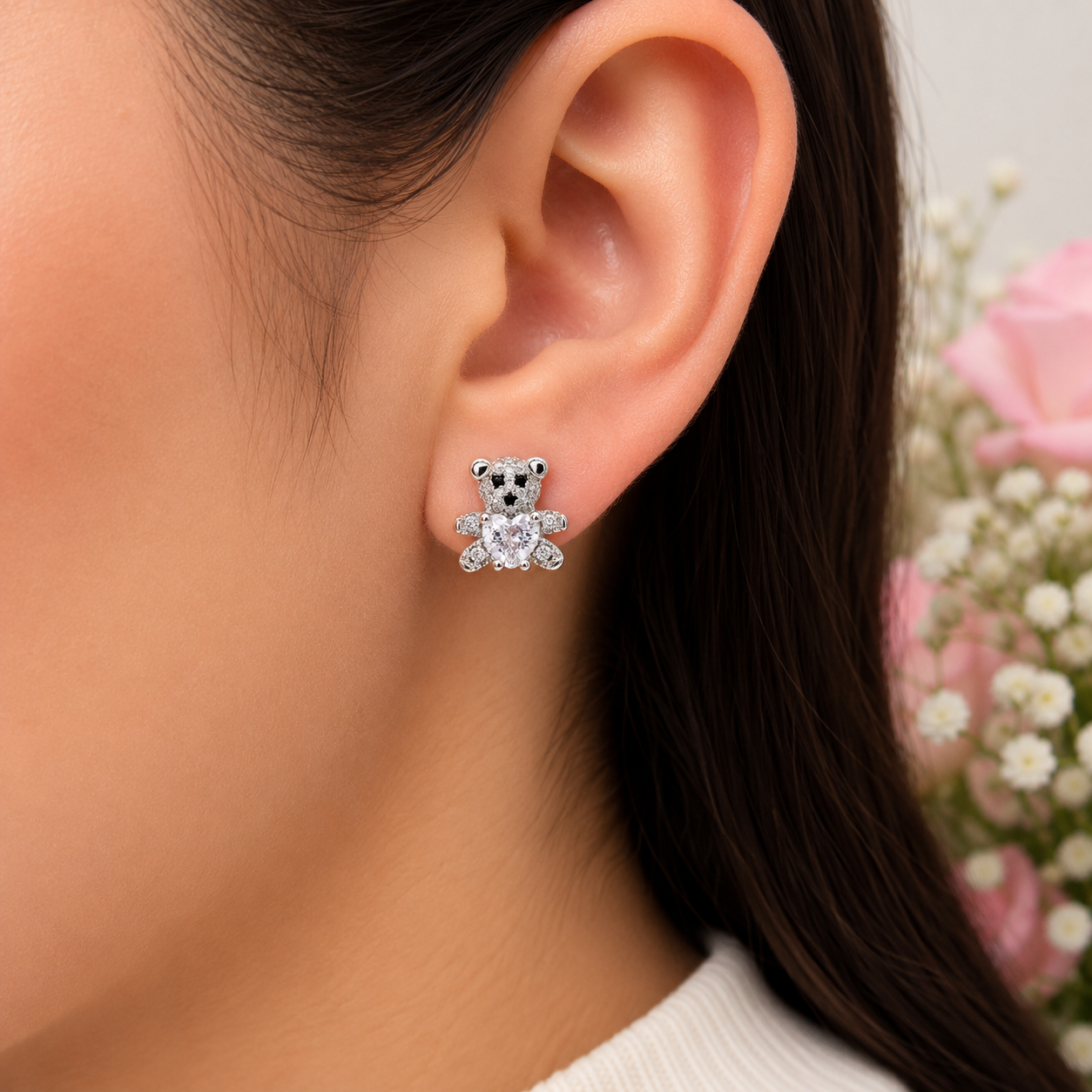 Arete Osito Zirconia Plata Ley 925