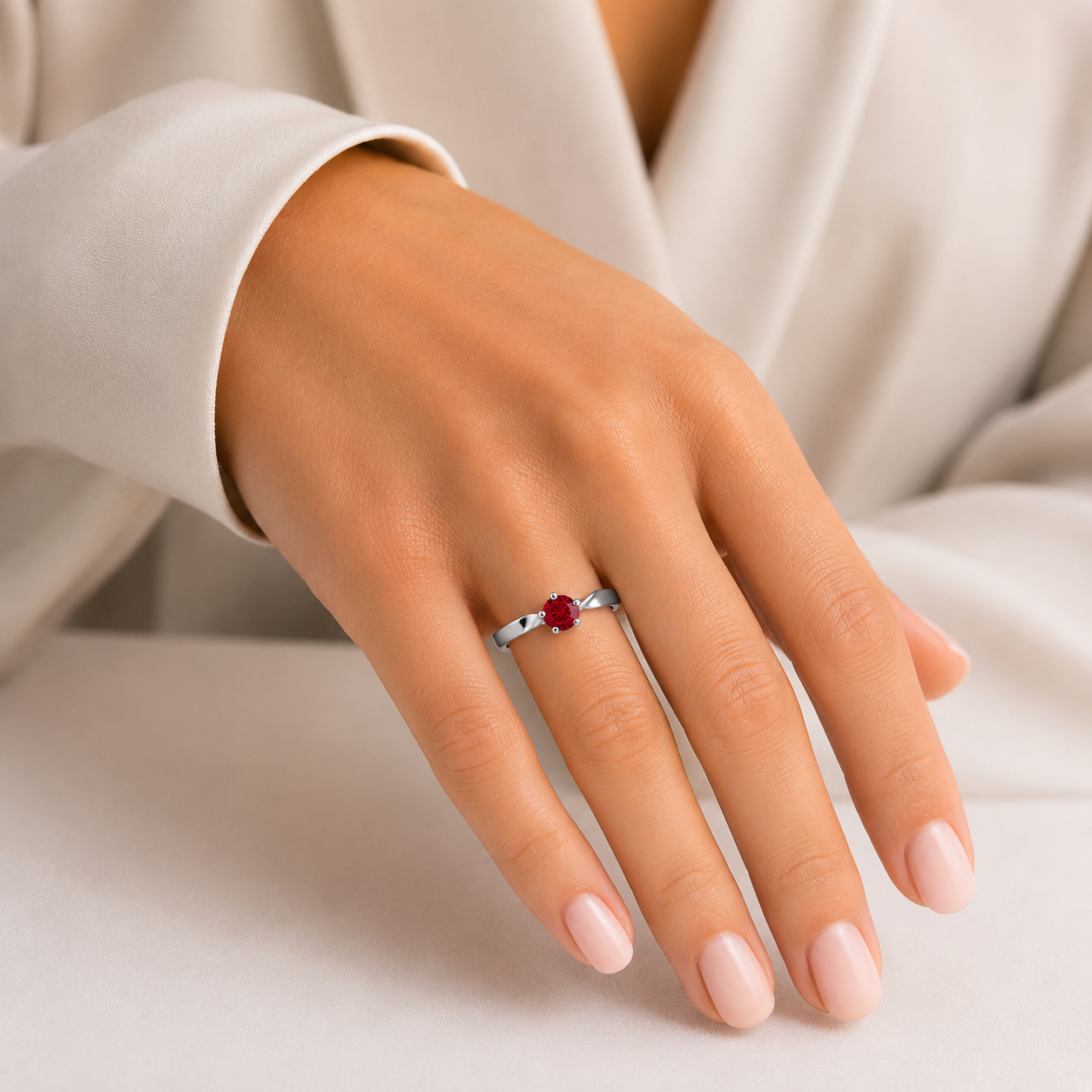 Anillo Solitario Rojo