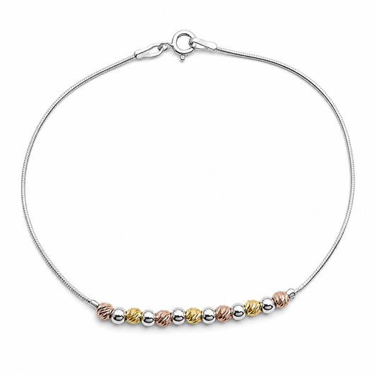 Pulsera Bolas Tricolor Plata Ley 925