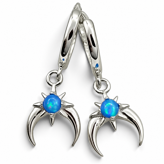 Hugguies Media Luna Opalo Azul Plata Ley 925