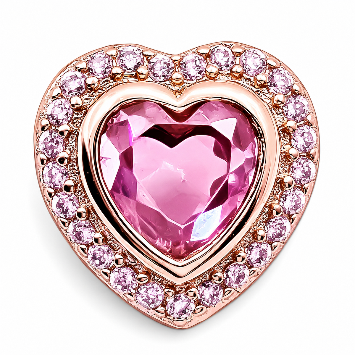 Charm Corazon Rosa Plata Ley 925