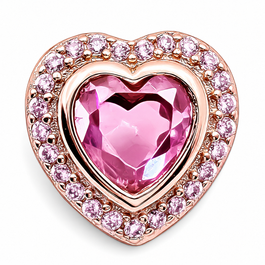 Charm Corazon Rosa Plata Ley 925