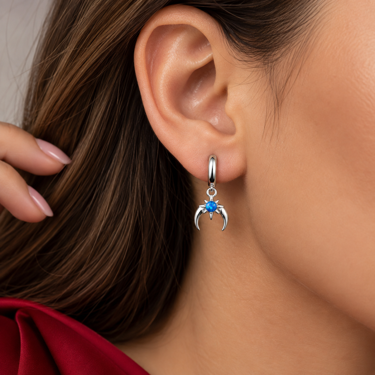 Hugguies Media Luna Opalo Azul Plata Ley 925