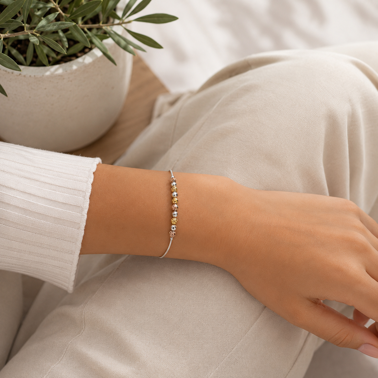 Pulsera Bolas Tricolor Plata Ley 925