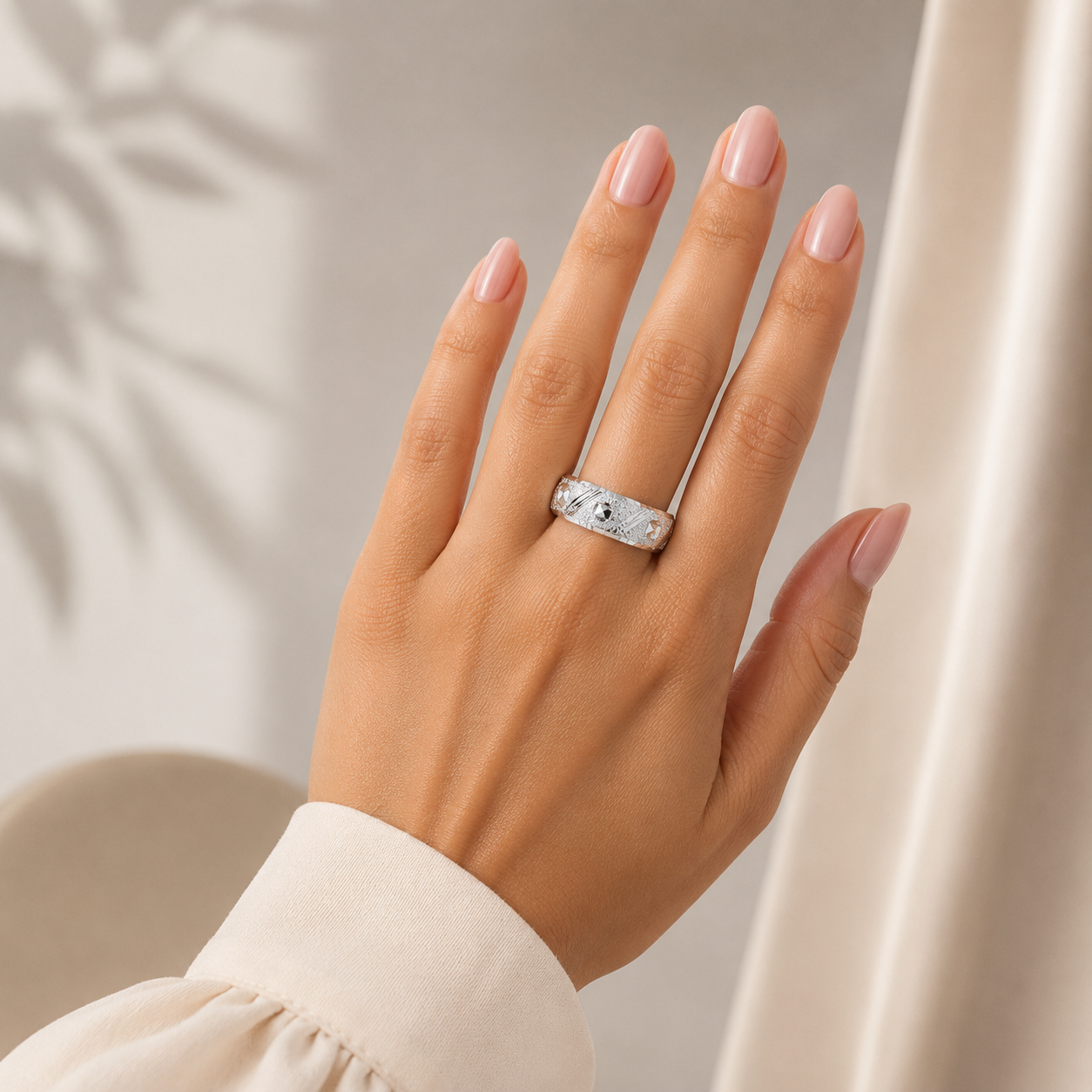 Anillo Argolla Diamantada Plata Ley 925