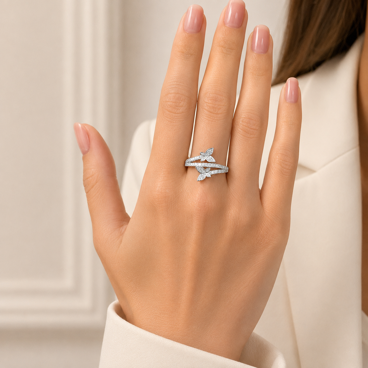 Anillo Mariposas Zirconia Plata Ley 925