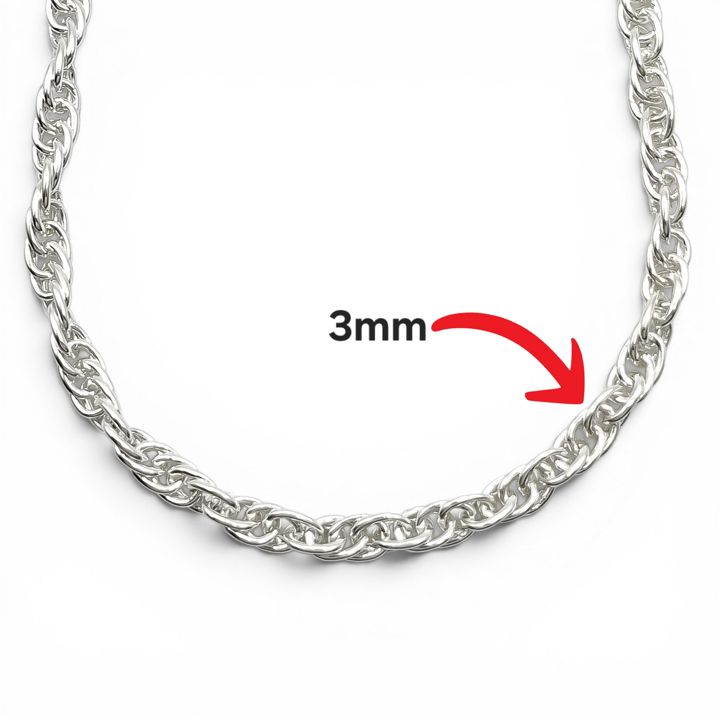 Cadena Torzal 3mm Plata Ley 925