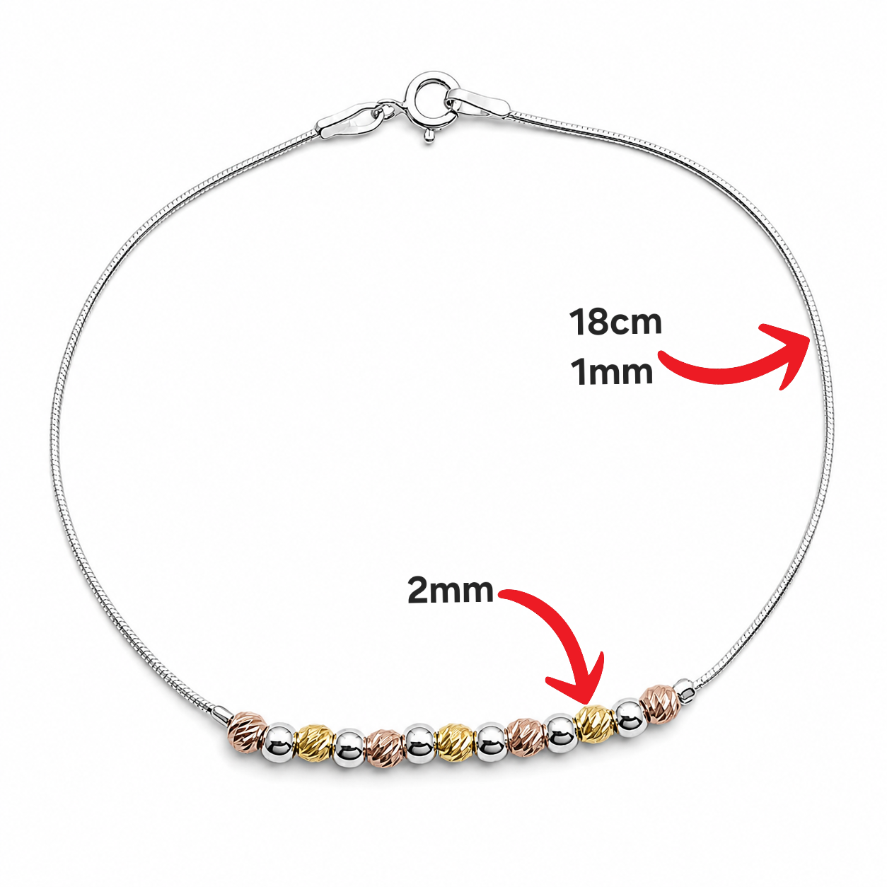 Pulsera Bolas Tricolor Plata Ley 925