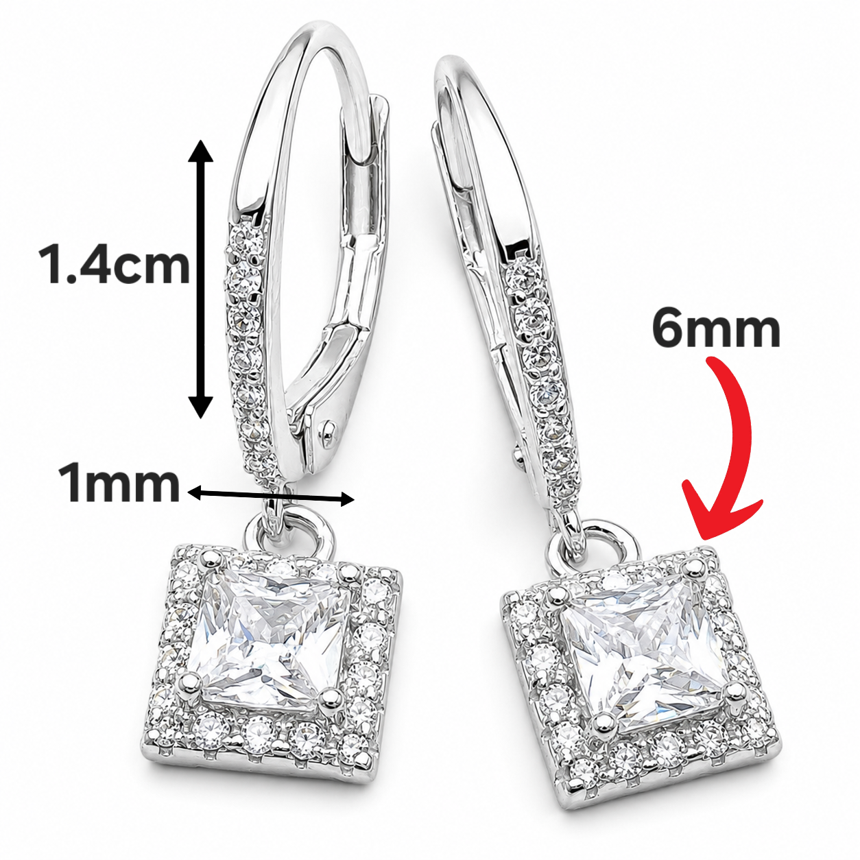 Hugguies Zirconia Cuadro Plata Ley 925