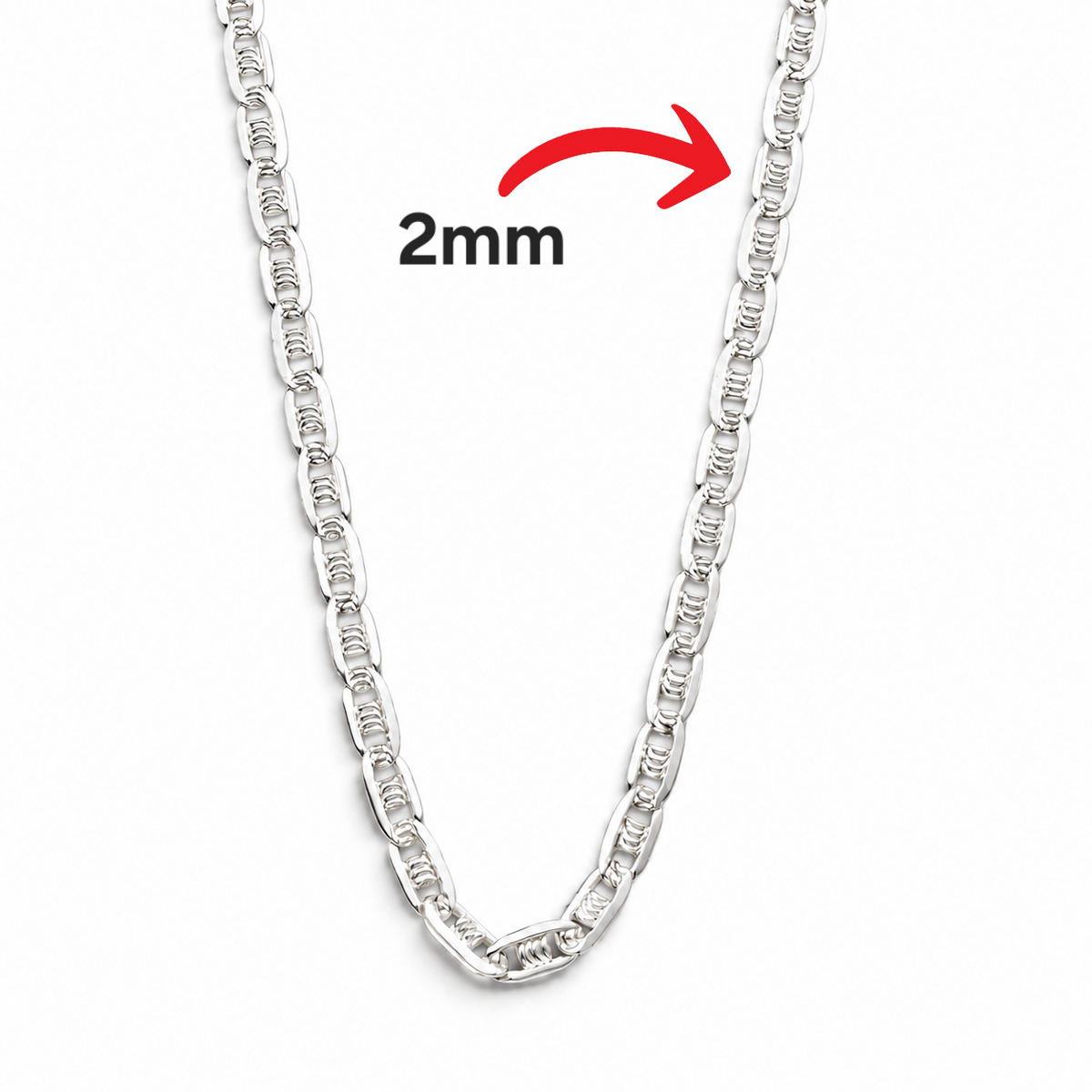 Cadena Planchada Diamantada 2mm Plata Ley 925