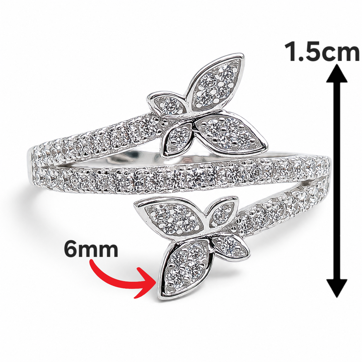 Anillo Mariposas Zirconia Plata Ley 925
