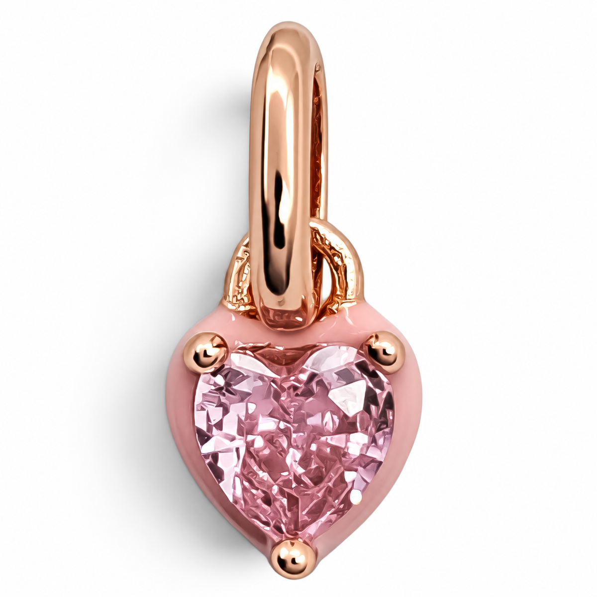 Charm Corazon Rosa Mini Plata Ley 925