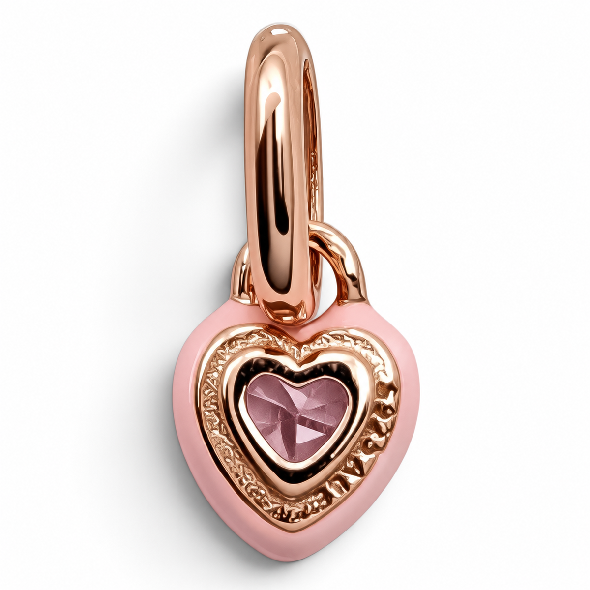 Charm Corazon Rosa Mini Plata Ley 925