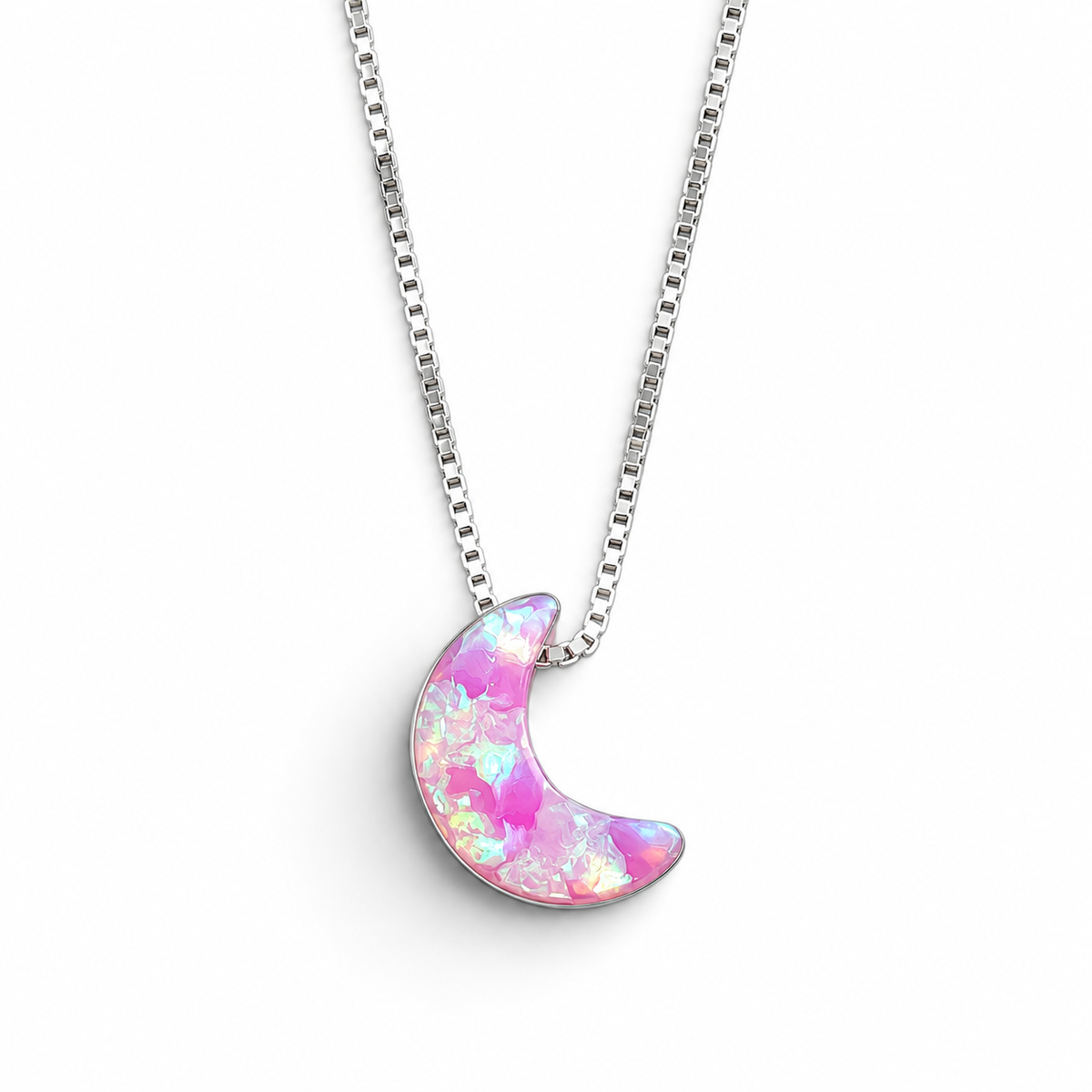 Collar Luna Rosa Chica Plata Ley 925