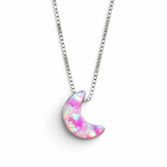 Collar Luna Rosa Chica Plata Ley 925