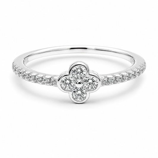 Anillo Flor Zirconia Blanco Plata Ley 925