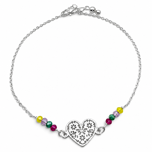Pulsera Corazon Colores Plata Ley 925