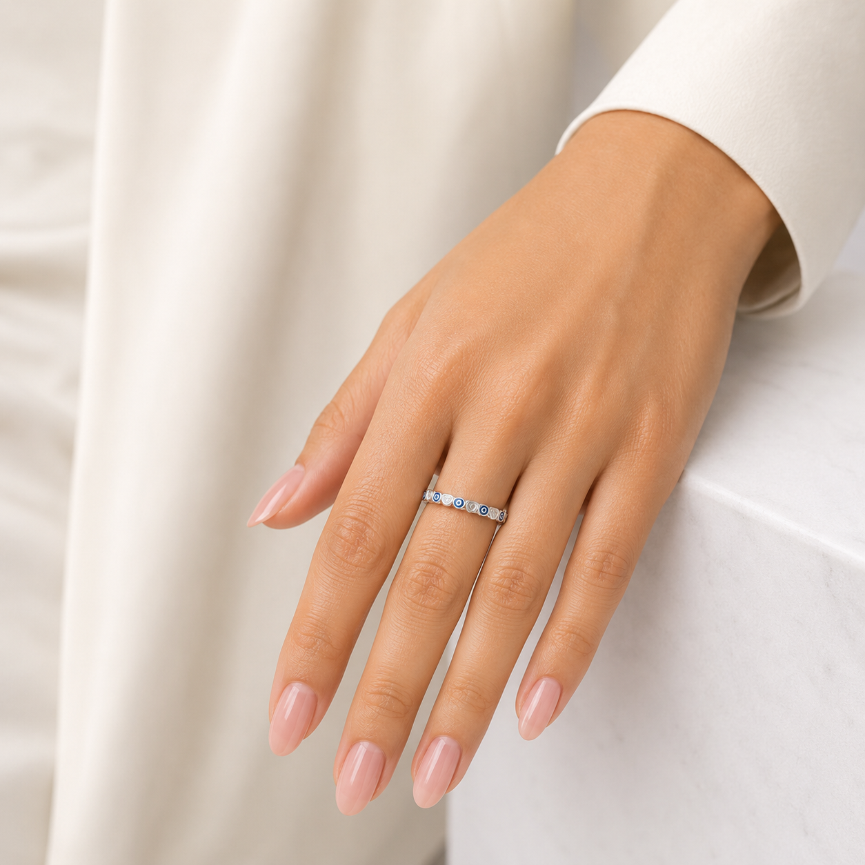 Anillo Ojitos Azul Plata Ley 925