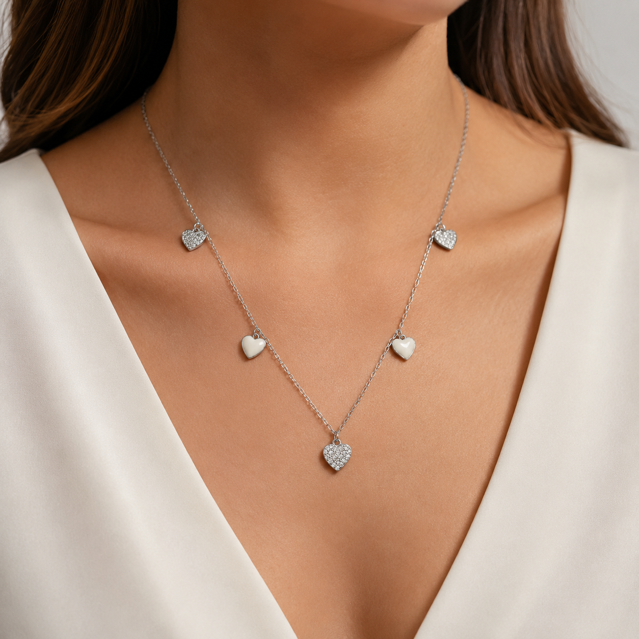 Collar Corazones Plata Ley 925