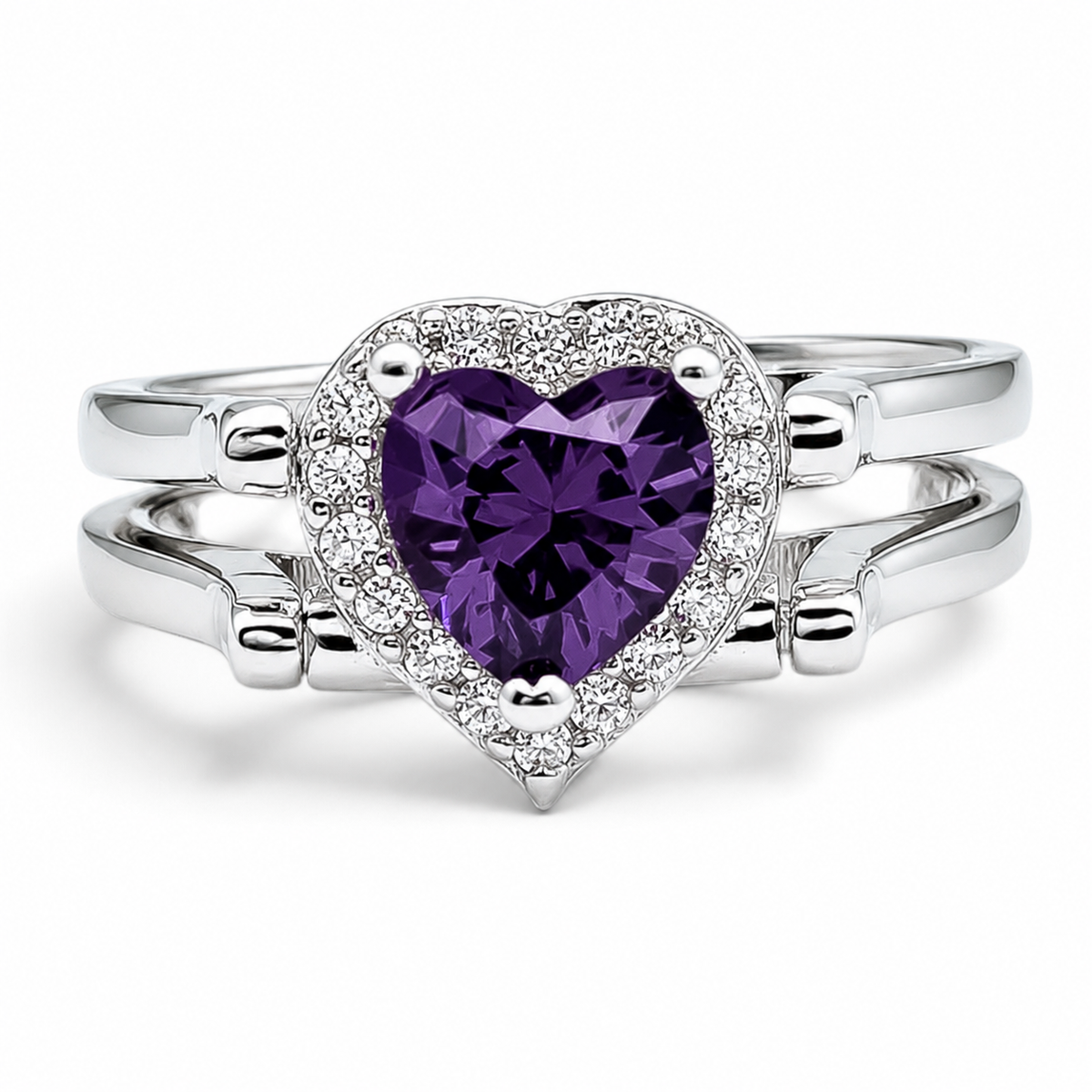 Anillo Doble Vista Corazon Morado y Zultanita Plata Ley 925