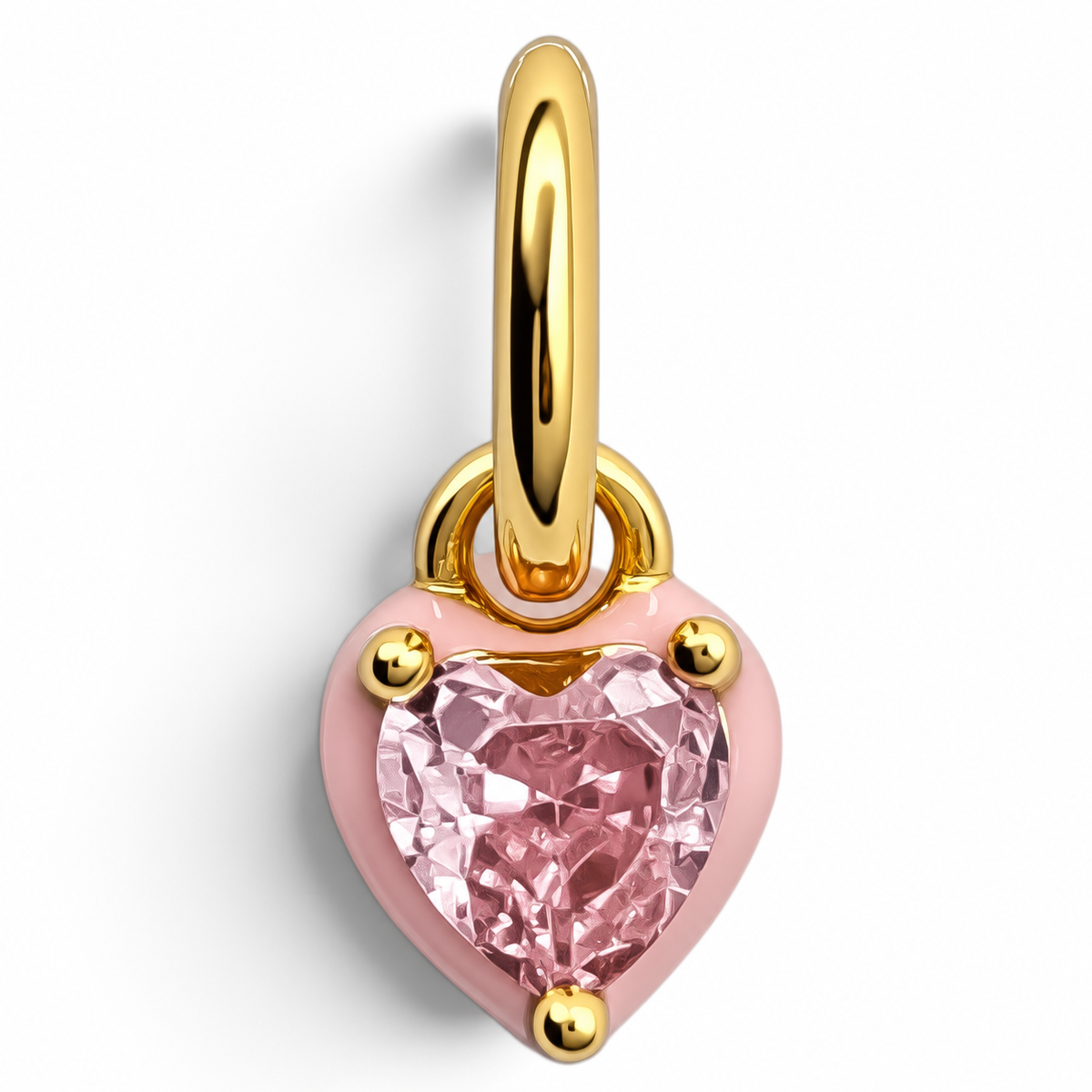 Charm Corazon Rosa Dorado Plata Ley 925