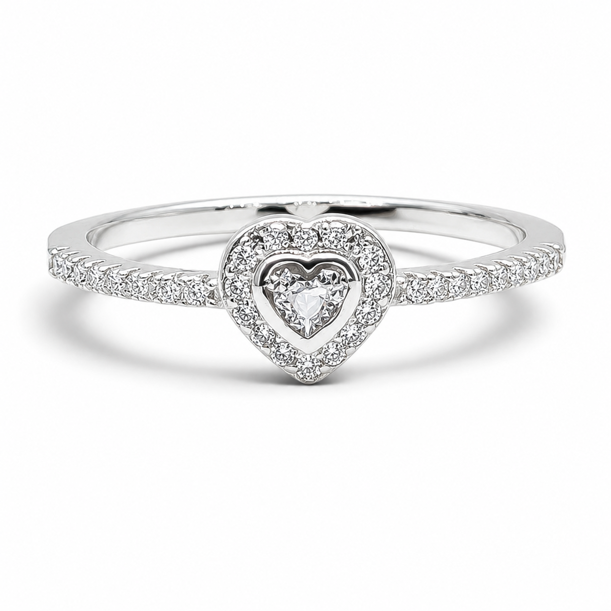 Anillo Zirconia Corazon Blanco Plata Ley 925