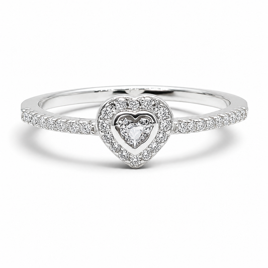 Anillo Zirconia Corazon Blanco Plata Ley 925