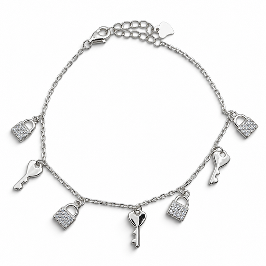 Pulsera Candado Llave Plata Ley 925