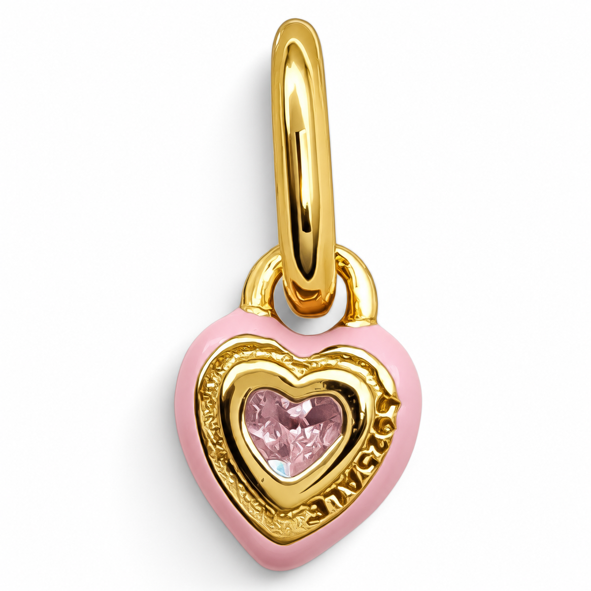 Charm Corazon Rosa Dorado Plata Ley 925