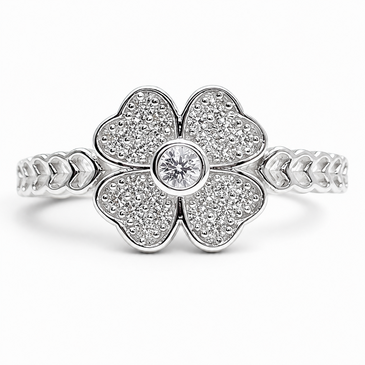 Anillo Trebol Zirconia Plata Ley 925