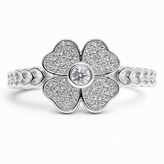 Anillo Trebol Zirconia Plata Ley 925
