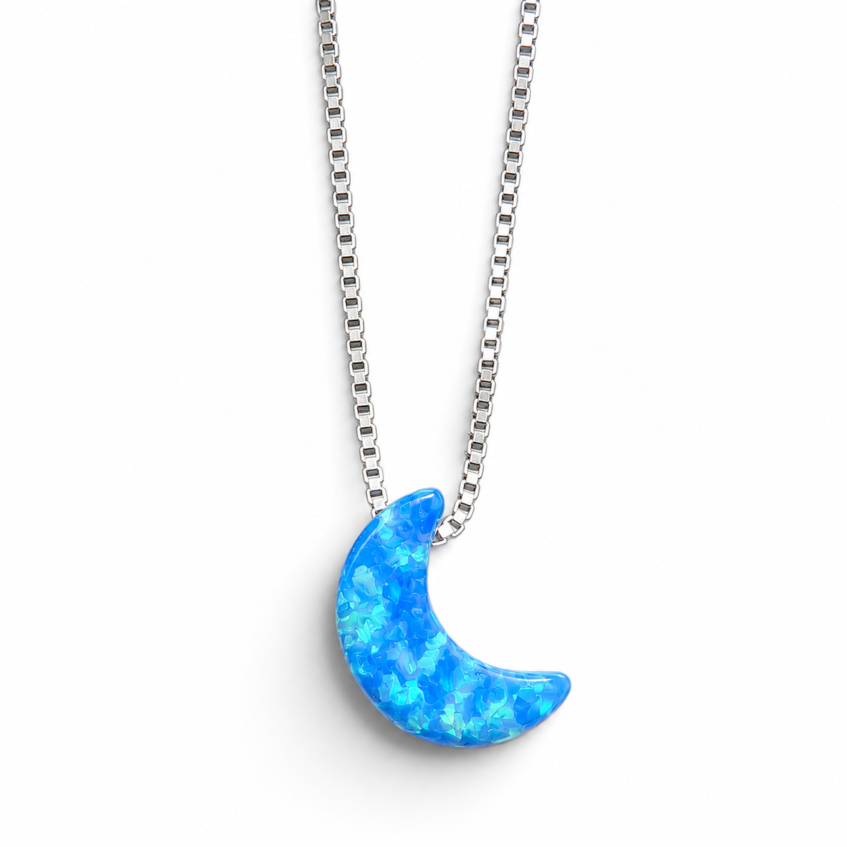 Collar Luna Azul Chico Plata Ley 925