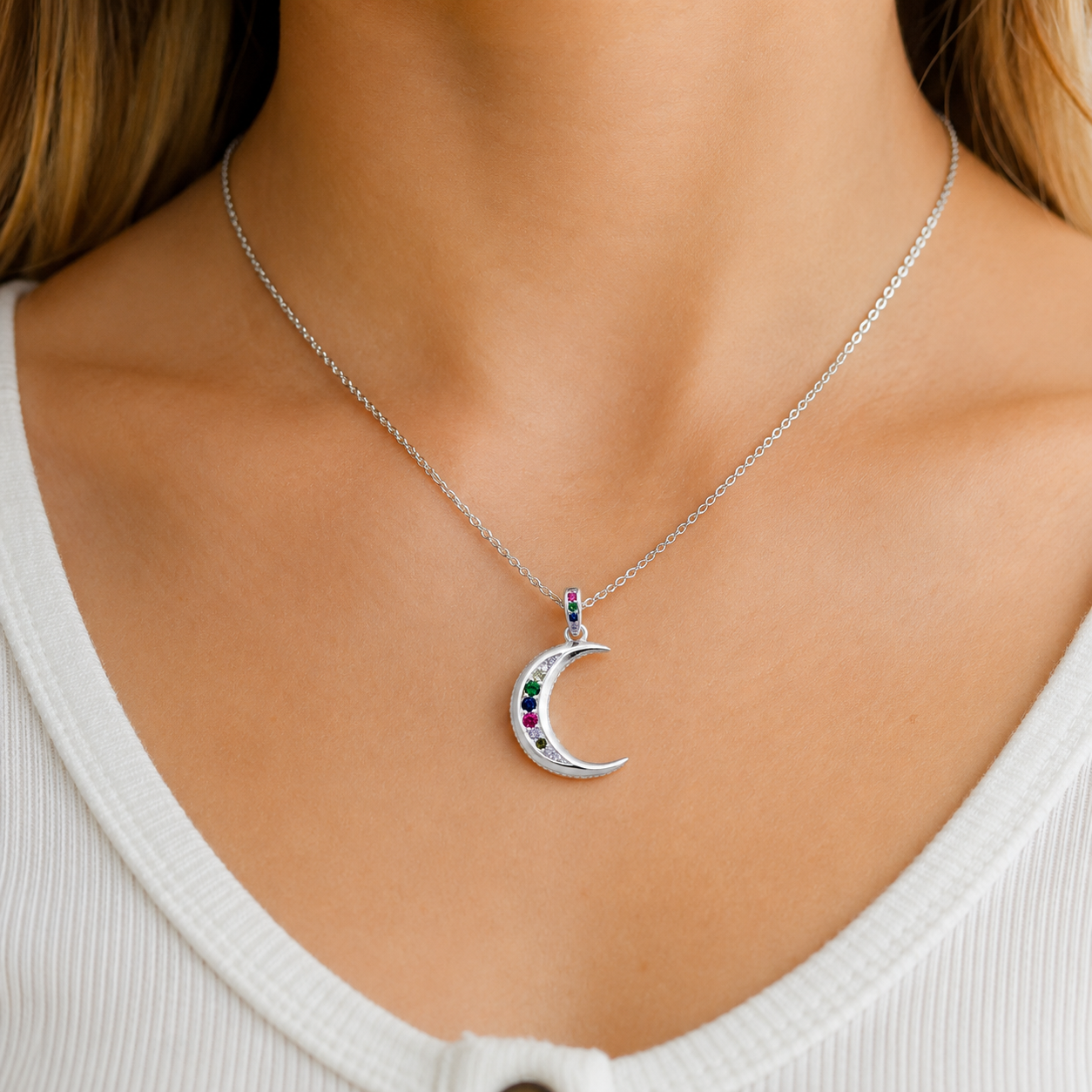 Dije Media Luna Colores Plata Ley 925