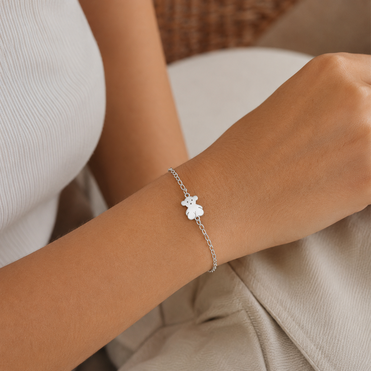 Pulsera Osito Plata Ley 925