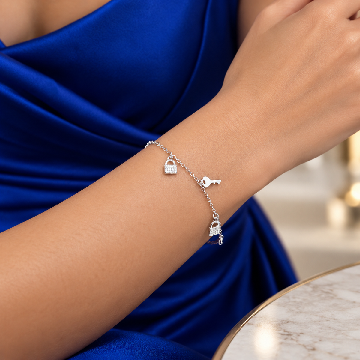 Pulsera Candado Llave Plata Ley 925