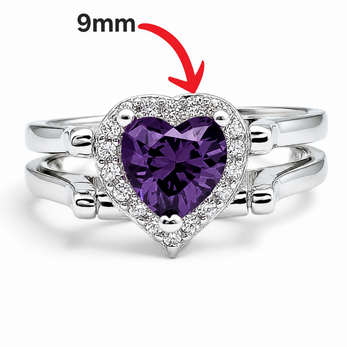Anillo Doble Vista Corazon Morado y Zultanita Plata Ley 925