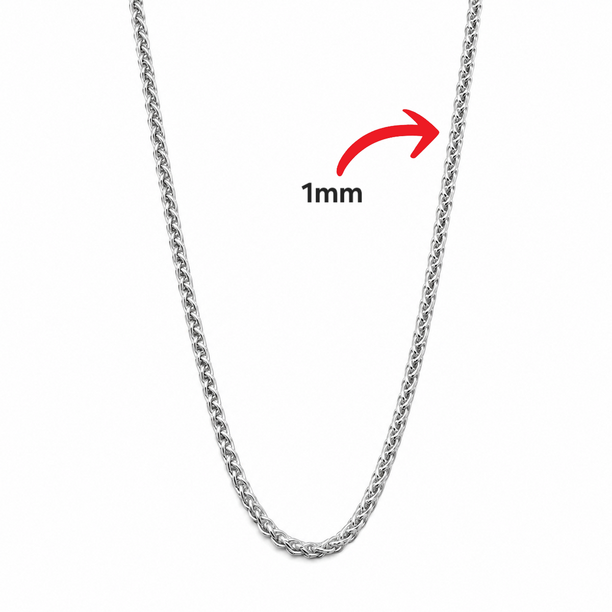 Cadena Tipo Espiga 1mm Plata Ley 925