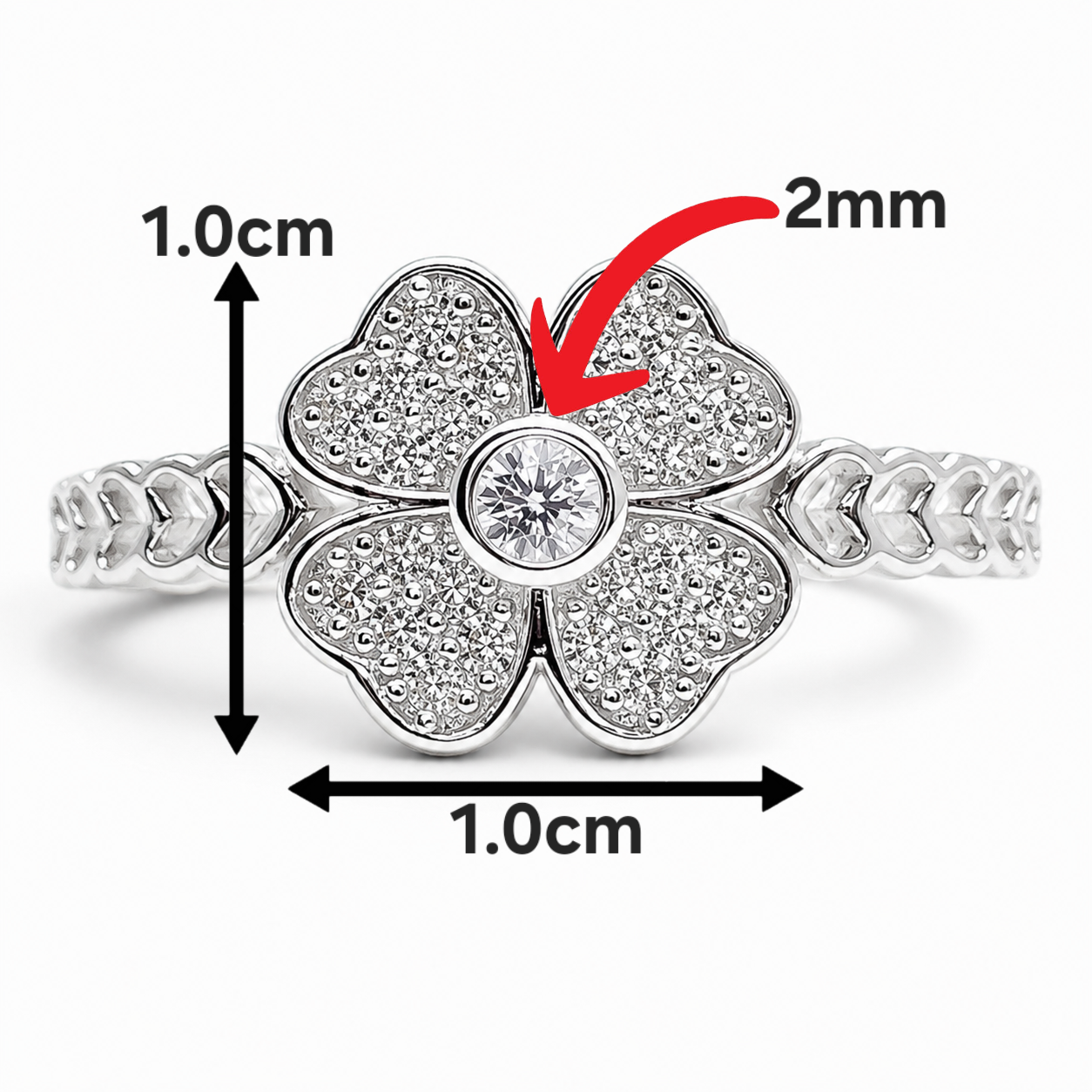 Anillo Trebol Zirconia Plata Ley 925