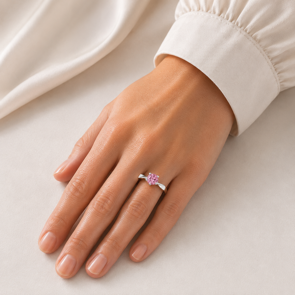 Anillo Solitario Rosa