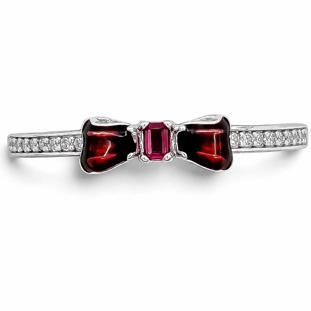 Anillo Moño Rojo BN Pan Plata Ley 925