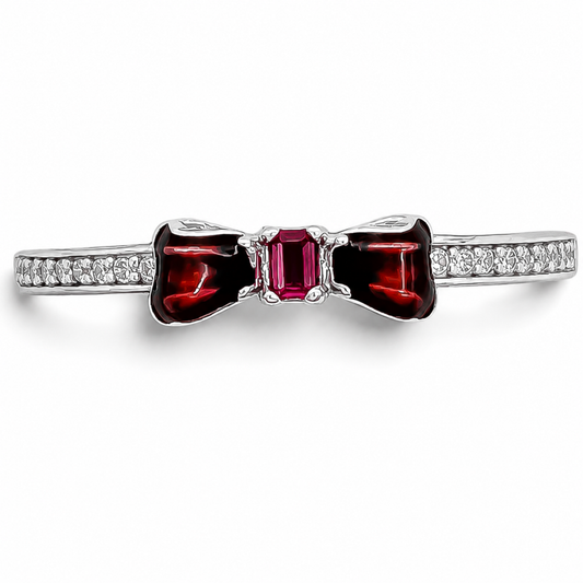 Anillo Moño Rojo BN Pan Plata Ley 925