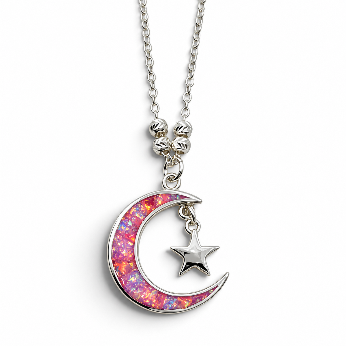 Collar Luna Opalo Rosa Plata Ley 925
