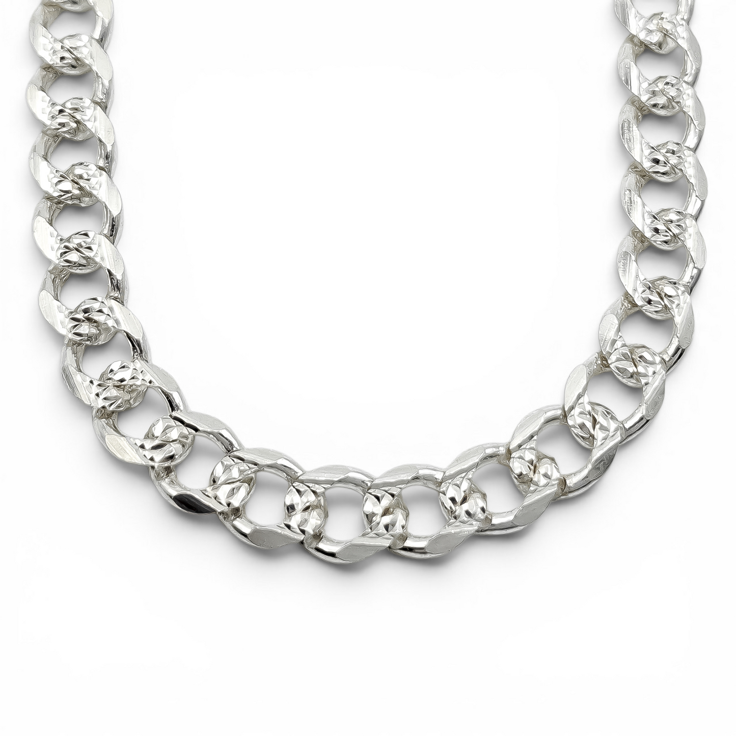 Cadena Cubana Diamantada 7mm Plata Ley 925